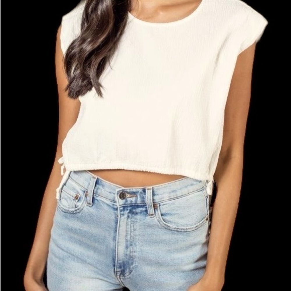 Urban Outfitters Adrianna tie hem white gauzy crop top by Pistola NWT size L